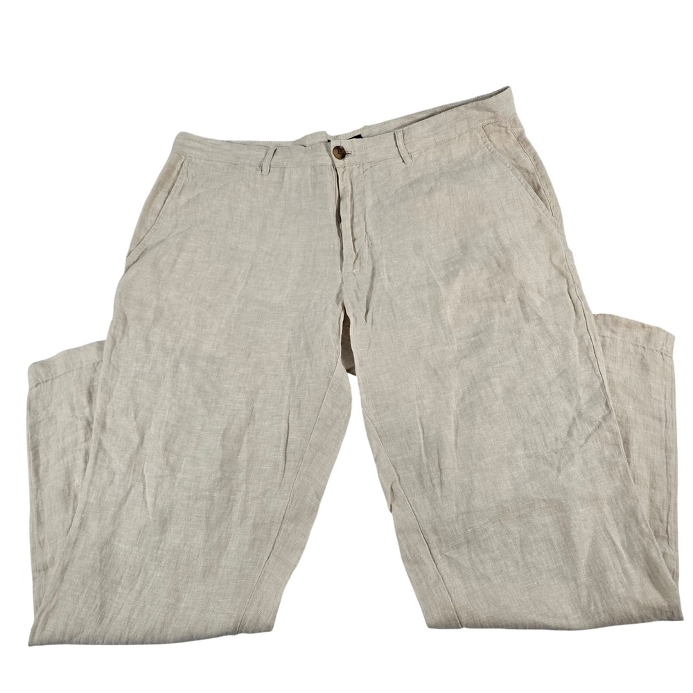 Club Room Luxury Mens 36x30 Linen Pants Beige Straight Leg Trousers 100% Linen